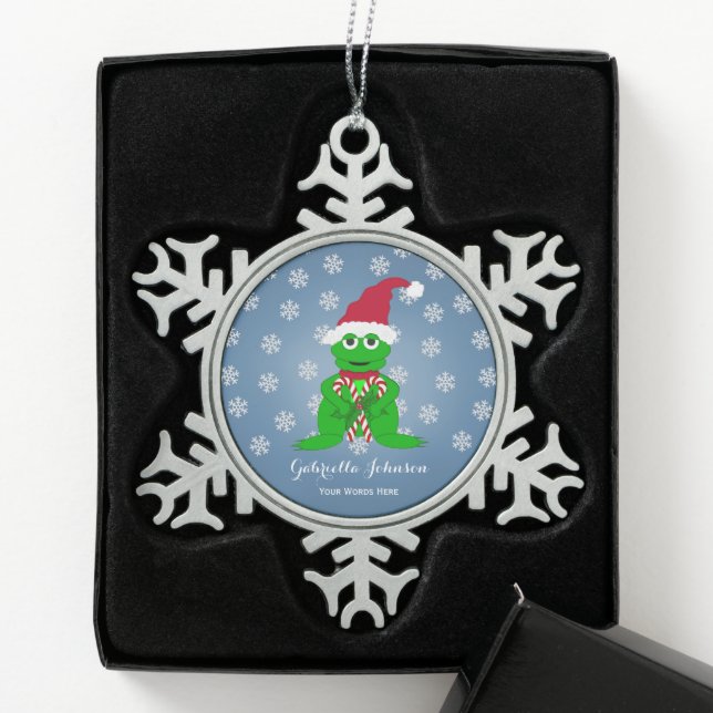 Frosch Schneeflocken Zinn-Ornament (Box)