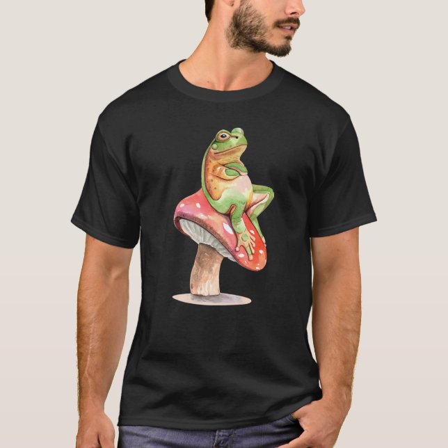 Frosch sitzend auf Pilzfröschen Niedliche Frösche T-Shirt (Vorderseite)