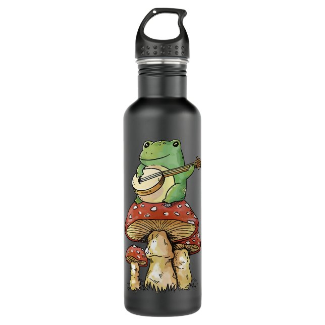 Frosch spielen Banjo auf Mushroom Niedlich Cotattc Edelstahlflasche (Vorderseite)