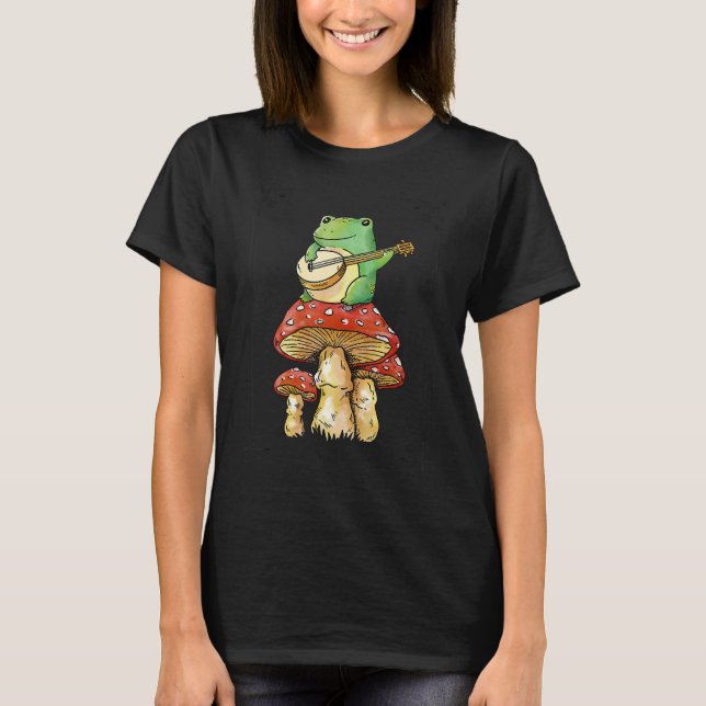 Frosch spielt ein Banjo-Instrument auf einem Mushr T-Shirt (Vorderseite)