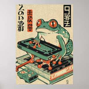 Frosch spielt PC-Spiele, Ukiyo-e Froschkunst, Fros Poster