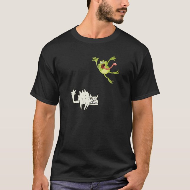 Frosch springt über Katze T-Shirt (Vorderseite)