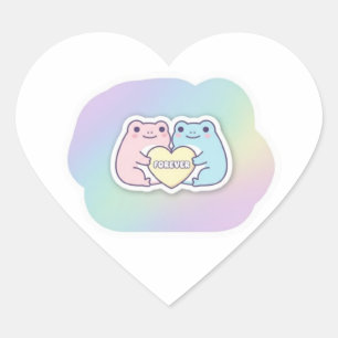 Frosch-Sticker 'Für immer' Süßes Frosch-Paar hält  Herz-Aufkleber