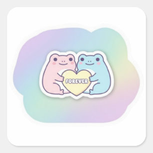 Frosch-Sticker 'Für immer' Süßes Frosch-Paar hält  Quadratischer Aufkleber