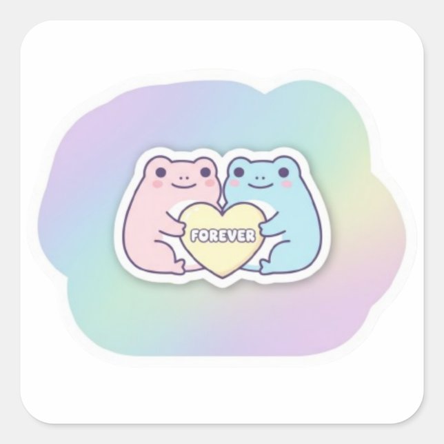 Frosch-Sticker 'Für immer' Süßes Frosch-Paar hält  Quadratischer Aufkleber (Vorderseite)
