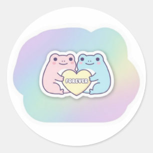 Frosch-Sticker 'Für immer' Süßes Frosch-Paar hält  Runder Aufkleber