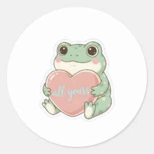 Frosch-Sticker 'Ganz Deins' Süßer Frosch umarmt He Runder Aufkleber