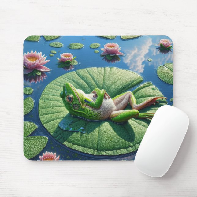 Frosch Sunning on Lily Pad Leaf Mousepad (Mit Mouse)