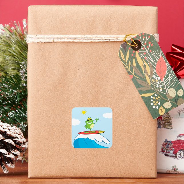 Frosch surft ein Wave Square Sticker (Von Creator hochgeladen)