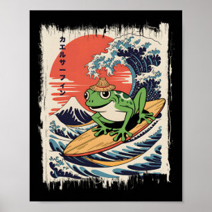 Frosch surft Greatwave japanischer Ukiyo-e Berg Fu Poster