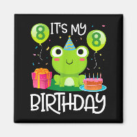 Frosch tanzt Luftballons Kuchen glücklich 8 Jahre