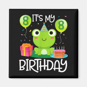 Frosch tanzt Luftballons Kuchen glücklich 8 Jahre Magnet