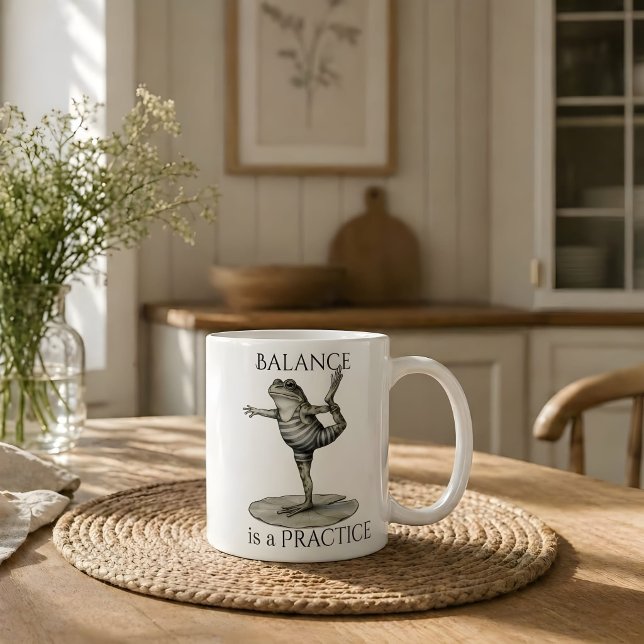 Frosch Tasse - "Balance ist eine Praxis" (Von Creator hochgeladen)