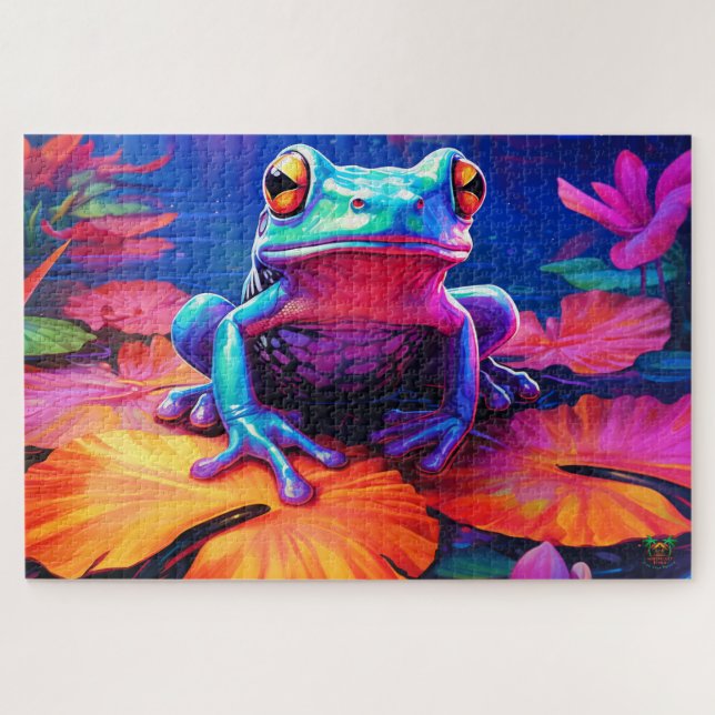 Frosch-tastischer Traum: Der farbenfrohe Teich Puzzle (Horizontal)
