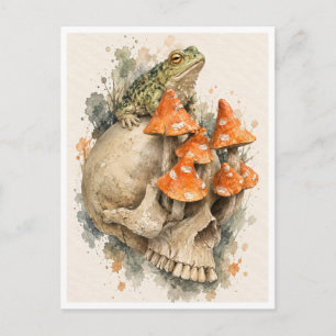 Frosch, Totenkopf und Pilze Aquarell-Postkarte Feiertagspostkarte