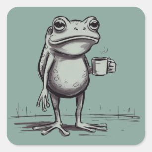 Frosch-Trinkt-Kaffee-Meme Mystischer Kröten-Frosch Quadratischer Aufkleber