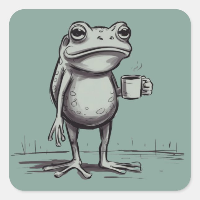 Frosch-Trinkt-Kaffee-Meme Mystischer Kröten-Frosch Quadratischer Aufkleber (Vorderseite)
