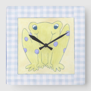 Frosch-Trio auf Gingham-Stoff Quadratische Wanduhr