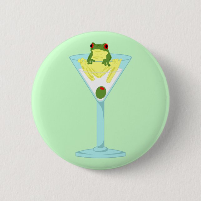 Frosch u. Olive in Martini-Glas Button (Vorderseite)