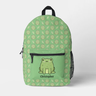 Frosch- und Blattmuster mit individuellem Namen Bedruckter Rucksack