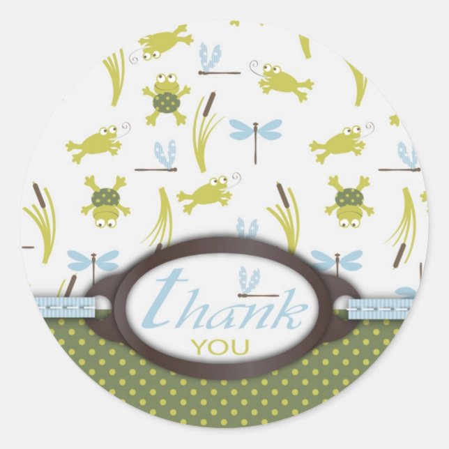 Frosch und Dragonfly Danke Runder Aufkleber (Vorderseite)