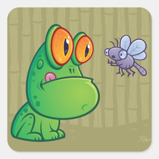 Frosch und Dragonfly Quadratischer Aufkleber (Vorderseite)