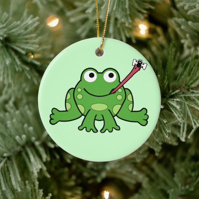 Frosch- und Fliegenschmuck (Spin It) auf Doppelsei Keramik Ornament (Baum)