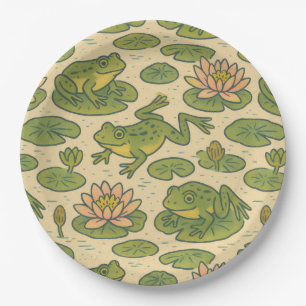 Frosch und Lili Pads Wasserlilien Frösche Pappteller