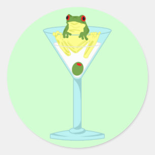 Frosch und Olive in Martini-Glas Runder Aufkleber