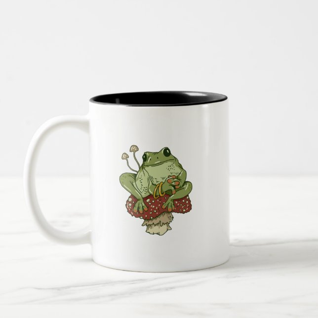 Frosch und Pilze Niedlich Cotattacecore Funny Toad Zweifarbige Tasse (Links)