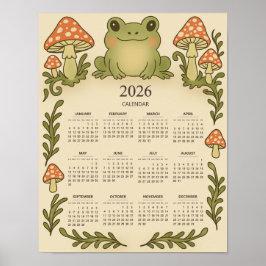 Frosch und rote Pilze 2026 Cottagecore-Kalender Poster