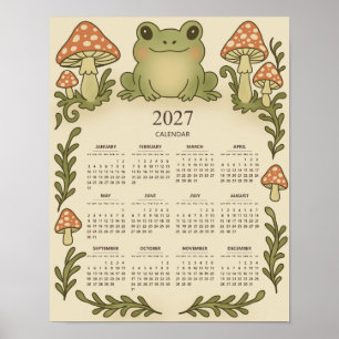 Frosch und rote Pilze 2027 Cottagecore-Kalender Poster