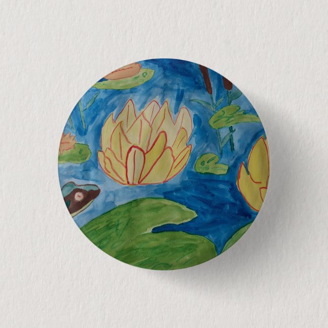 Frosch und Wasserlilien Abzeichen Button (Vorderseite)