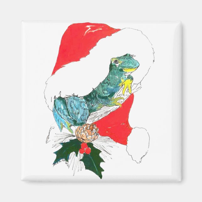 Frosch und Weihnachts-Weihnachtszeit gedruckt Magnet (Vorne)