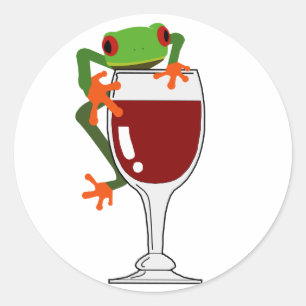 Frosch und Wein Runder Aufkleber