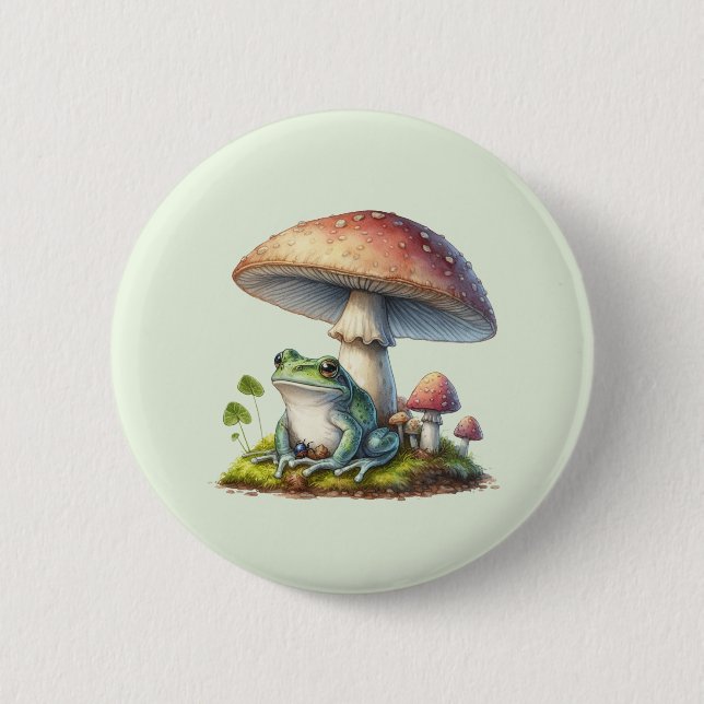 Frosch unter einem Pilz Süße Natur Button (Vorderseite)