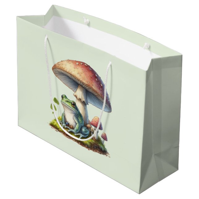 Frosch unter einem Pilz Süße Natur Große Geschenktüte (Rückseite Schrägansicht)