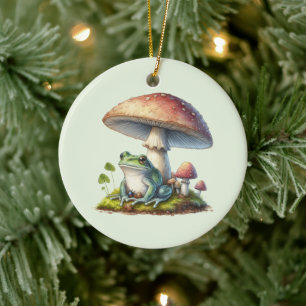 Frosch unter einem Pilz Süße Natur Keramik Ornament
