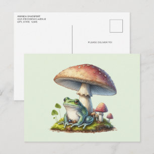 Frosch unter einem Pilz Süße Natur Postkarte