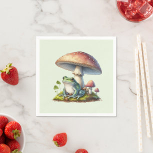 Frosch unter einem Pilz Süße Natur Serviette