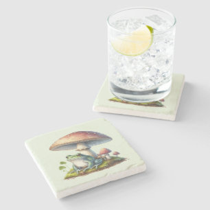 Frosch unter einem Pilz Süße Natur Steinuntersetzer