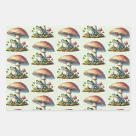 Frosch unter einem Pilz Süßes Naturmuster Geschenkpapier Set