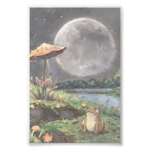 Frosch unter einem Pilz und Vollmond Fotodruck