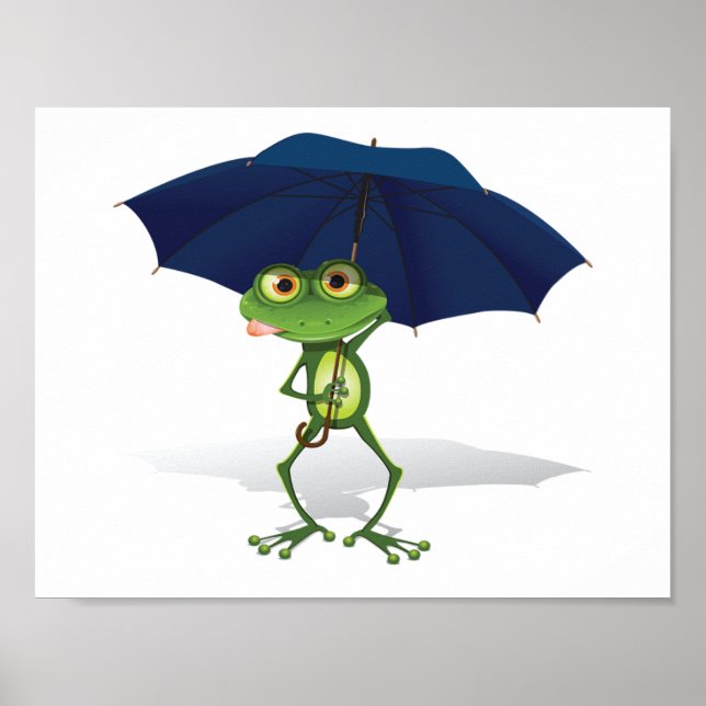 Frosch unter einem Schirm Poster (Vorne)