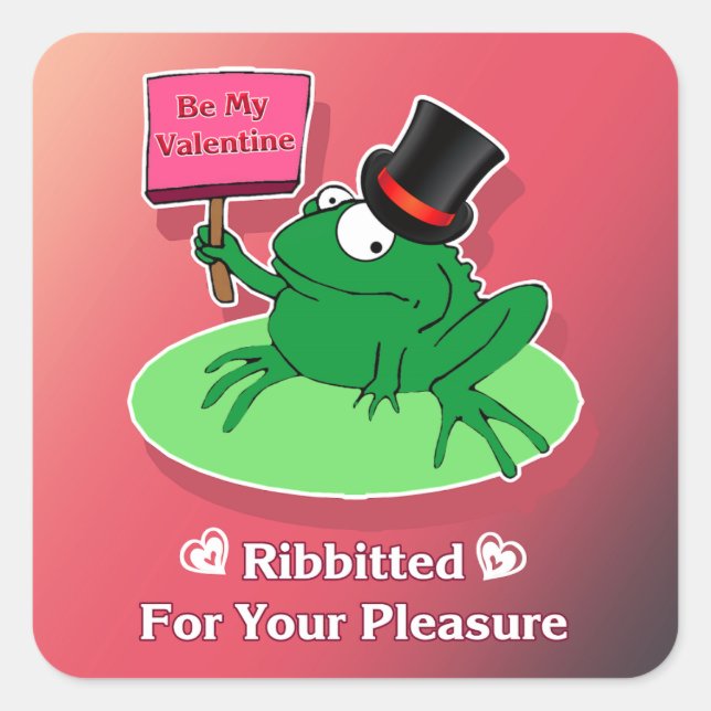 Frosch Valentine in einem oberen Teil, der mein Va Quadratischer Aufkleber (Vorderseite)