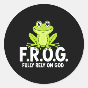 Frosch verlässt sich auf Gott Süßer Christlicher G Runder Aufkleber