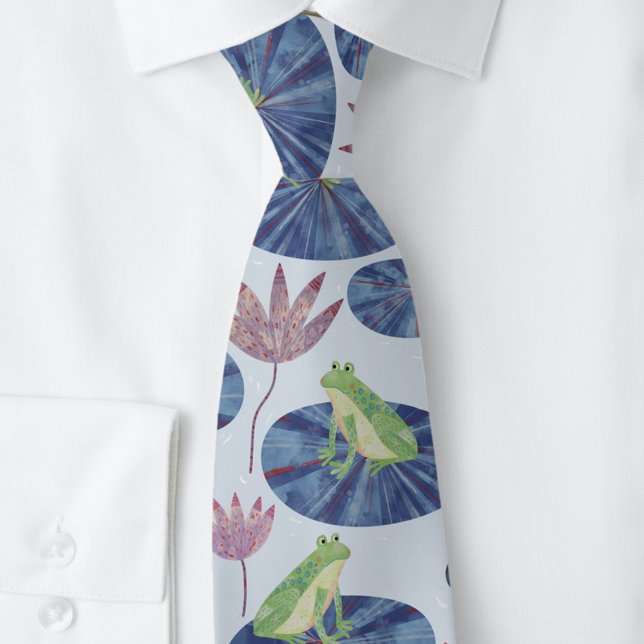 Frosch Watercolor Blue Krawatte (Fun frog themed blue watercolor art neck tie)