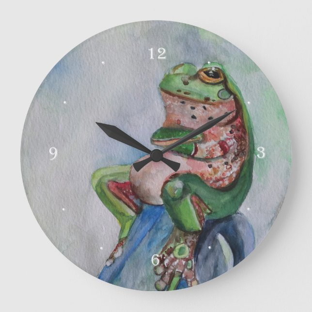 Frosch Watercolor Runde (große Wall-Uhr) Große Wanduhr (Vorderseite)