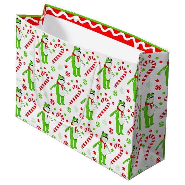 Frosch Weihnachten Große Geschenktüte (Vorderseite Schrägansicht)
