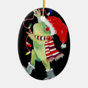 Frosch-Weihnachtslichtverzierung Keramikornament